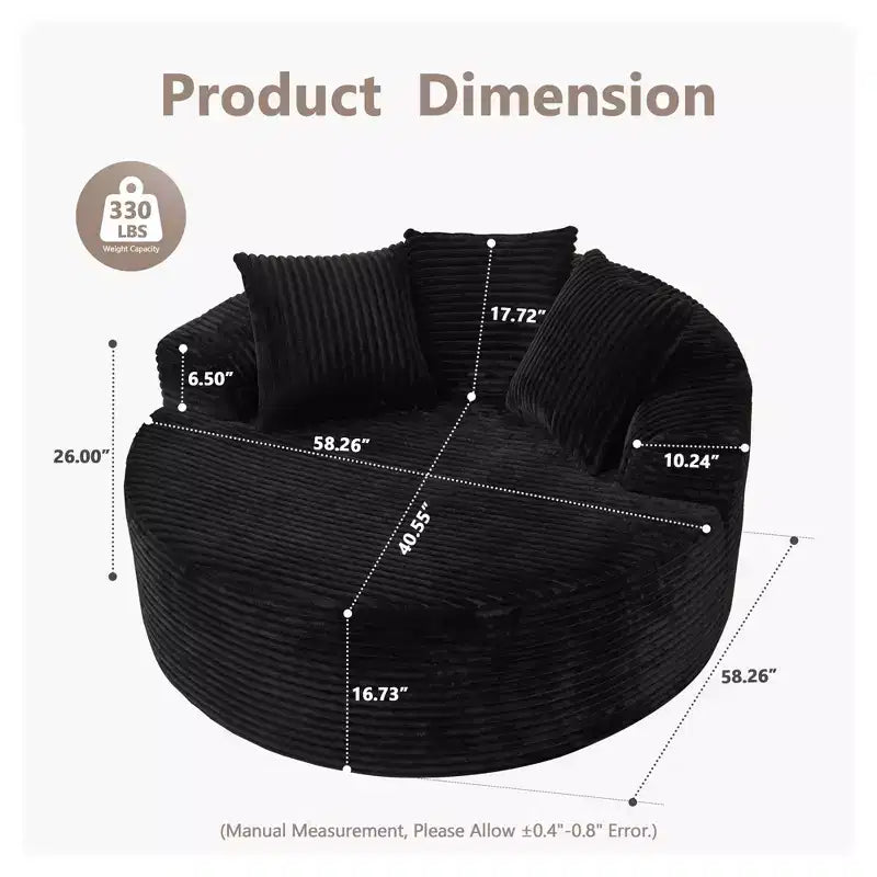 Canapé rond en peluche pour salon, tissu doux en polyester avec ressort et éponge, mobilier de salon confortable, chaise confortable circulaire de 58,26 pouces