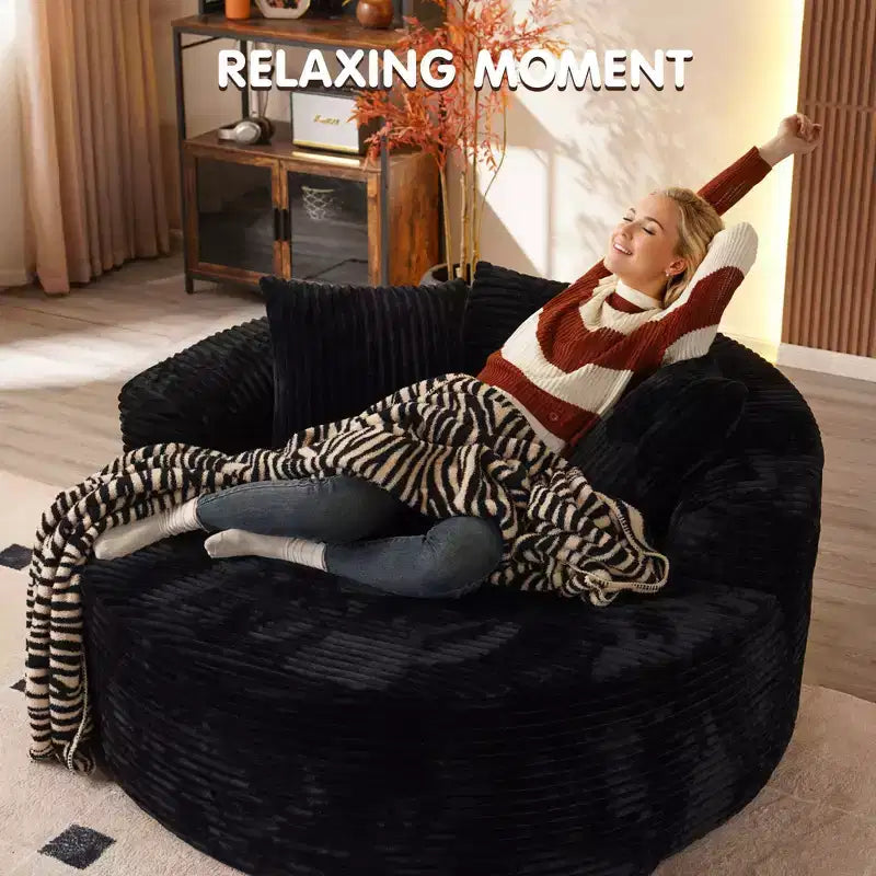 Canapé rond en peluche pour salon, tissu doux en polyester avec ressort et éponge, mobilier de salon confortable, chaise confortable circulaire de 58,26 pouces