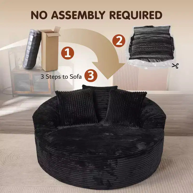 Canapé rond en peluche pour salon, tissu doux en polyester avec ressort et éponge, mobilier de salon confortable, chaise confortable circulaire de 58,26 pouces