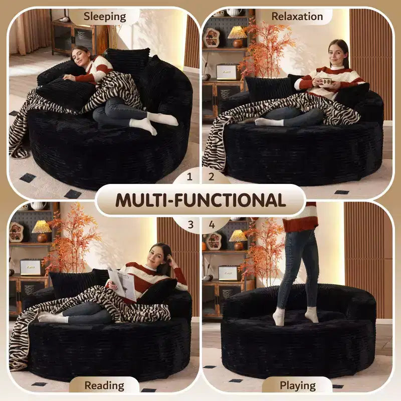 Canapé rond en peluche pour salon, tissu doux en polyester avec ressort et éponge, mobilier de salon confortable, chaise confortable circulaire de 58,26 pouces