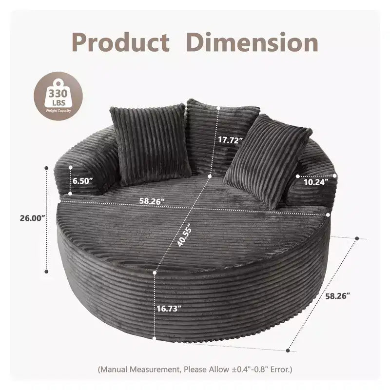 Canapé rond en peluche pour salon, tissu doux en polyester avec ressort et éponge, mobilier de salon confortable, chaise confortable circulaire de 58,26 pouces
