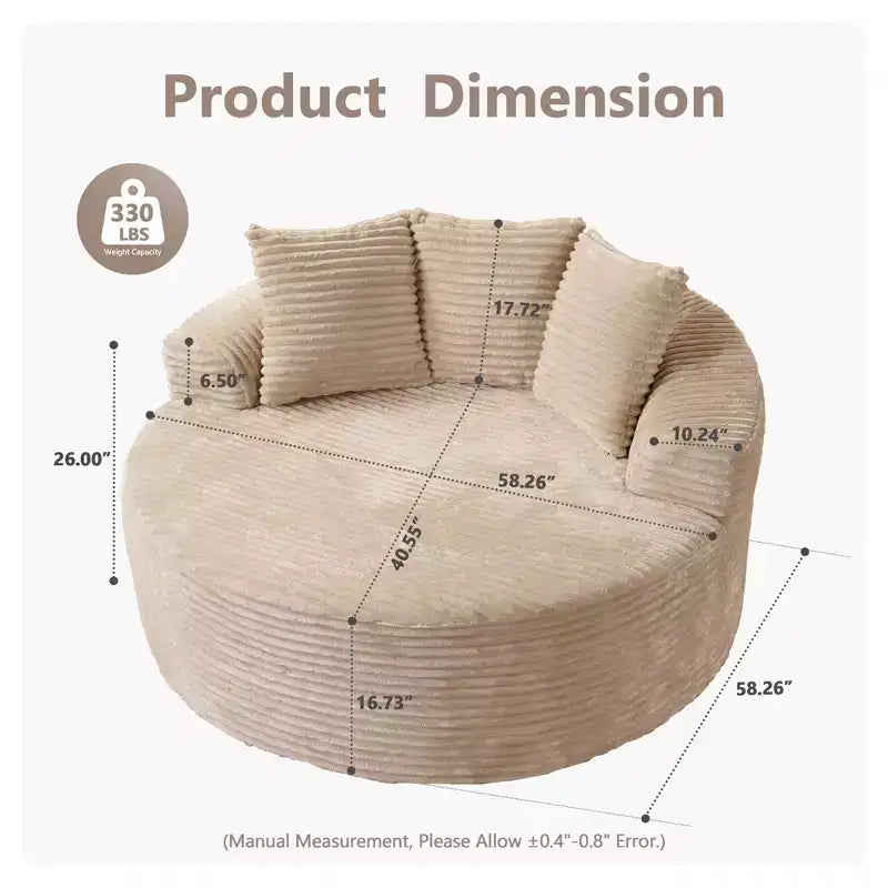 Canapé rond en peluche pour salon, tissu doux en polyester avec ressort et éponge, mobilier de salon confortable, chaise confortable circulaire de 58,26 pouces