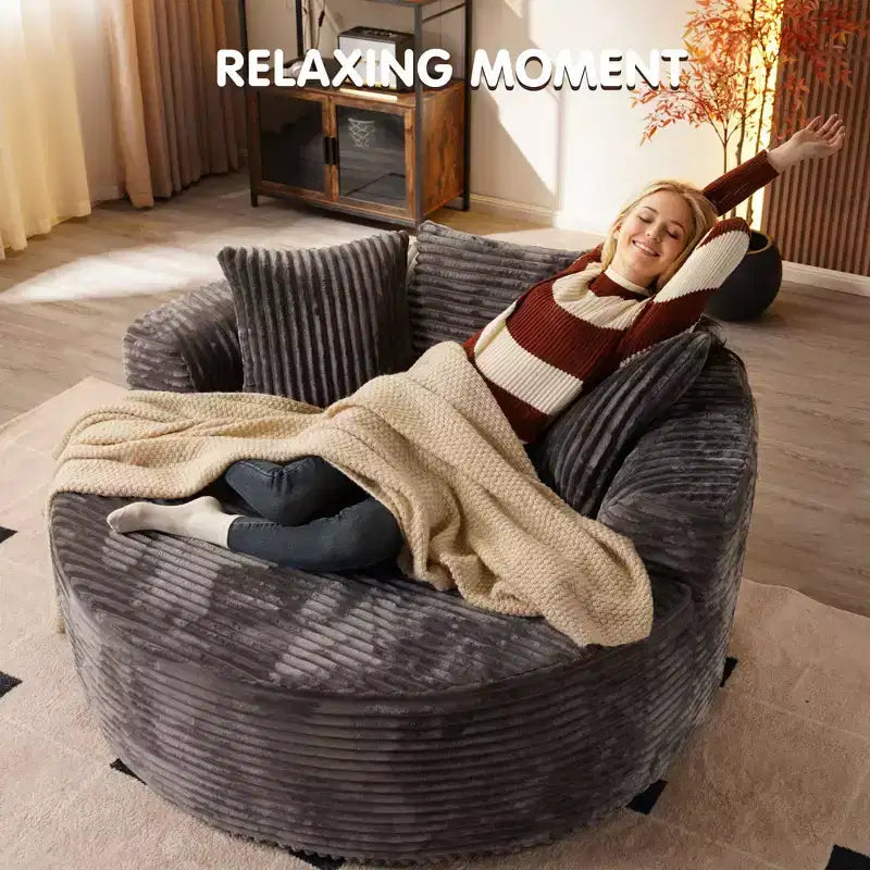 Canapé rond en peluche pour salon, tissu doux en polyester avec ressort et éponge, mobilier de salon confortable, chaise confortable circulaire de 58,26 pouces
