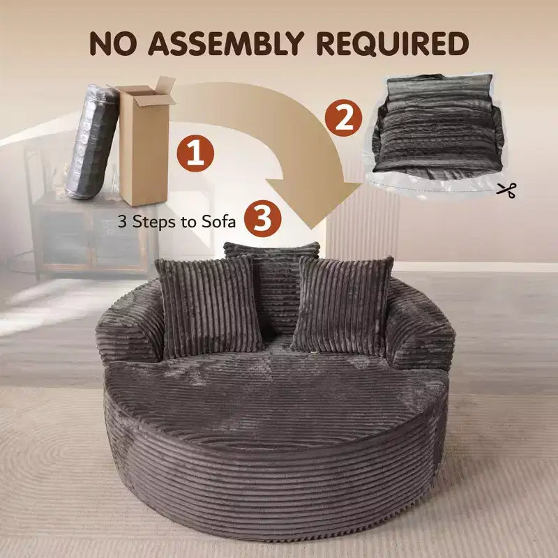 Canapé rond en peluche pour salon, tissu doux en polyester avec ressort et éponge, mobilier de salon confortable, chaise confortable circulaire de 58,26 pouces
