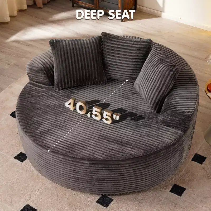 Canapé rond en peluche pour salon, tissu doux en polyester avec ressort et éponge, mobilier de salon confortable, chaise confortable circulaire de 58,26 pouces