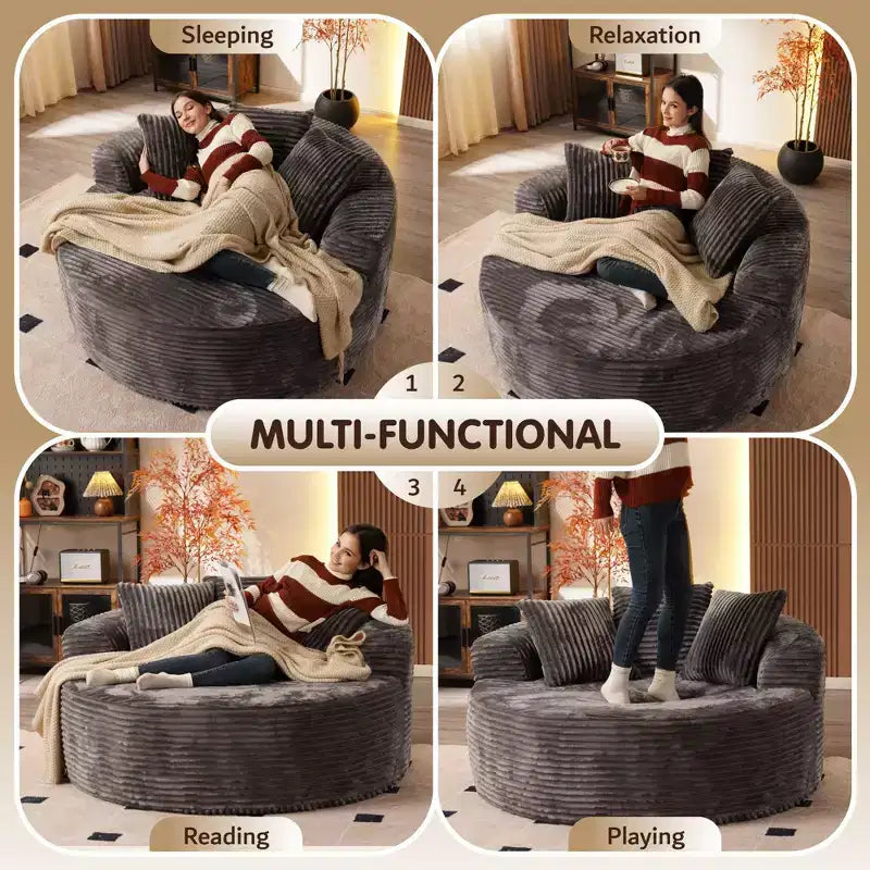 Canapé rond en peluche pour salon, tissu doux en polyester avec ressort et éponge, mobilier de salon confortable, chaise confortable circulaire de 58,26 pouces