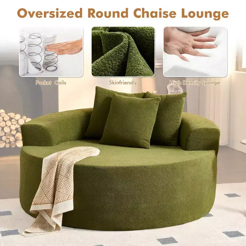 Canapé rond en peluche pour salon, tissu doux en polyester avec ressort et éponge, mobilier de salon confortable, chaise confortable circulaire de 58,26 pouces