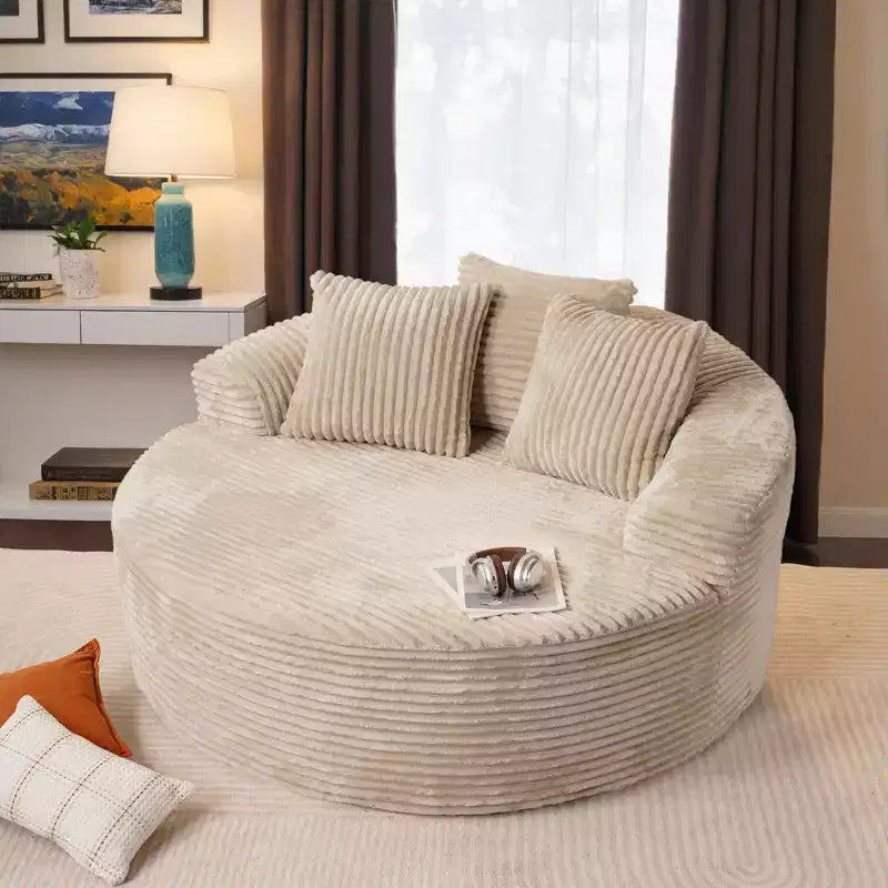 Canapé rond en peluche pour salon, tissu doux en polyester avec ressort et éponge, mobilier de salon confortable, chaise confortable circulaire de 58,26 pouces