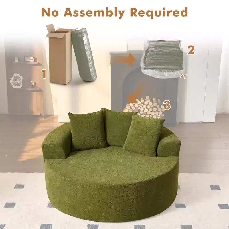 Canapé rond en peluche pour salon, tissu doux en polyester avec ressort et éponge, mobilier de salon confortable, chaise confortable circulaire de 58,26 pouces