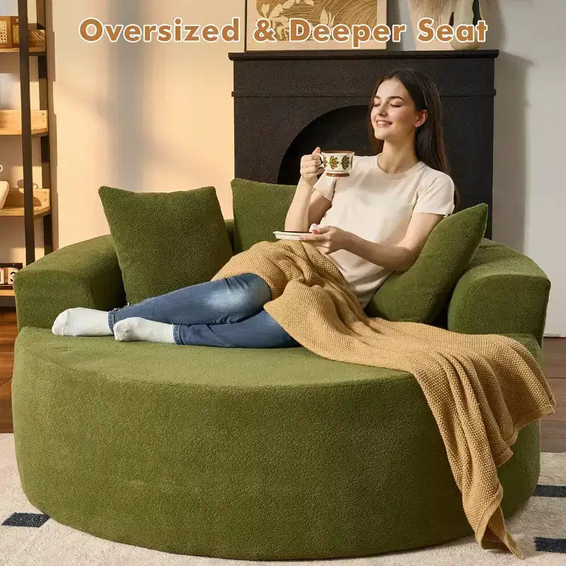 Canapé rond en peluche pour salon, tissu doux en polyester avec ressort et éponge, mobilier de salon confortable, chaise confortable circulaire de 58,26 pouces