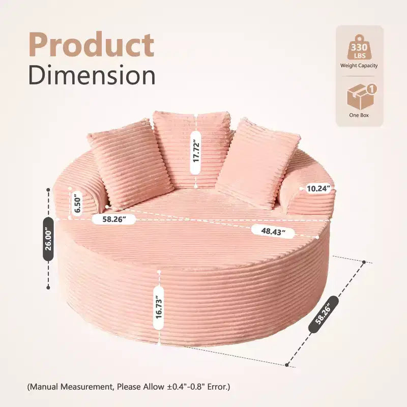 Canapé rond en peluche pour salon, tissu doux en polyester avec ressort et éponge, mobilier de salon confortable, chaise confortable circulaire de 58,26 pouces