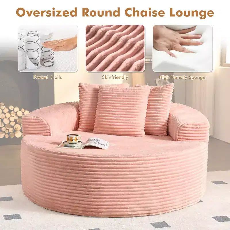 Canapé rond en peluche pour salon, tissu doux en polyester avec ressort et éponge, mobilier de salon confortable, chaise confortable circulaire de 58,26 pouces