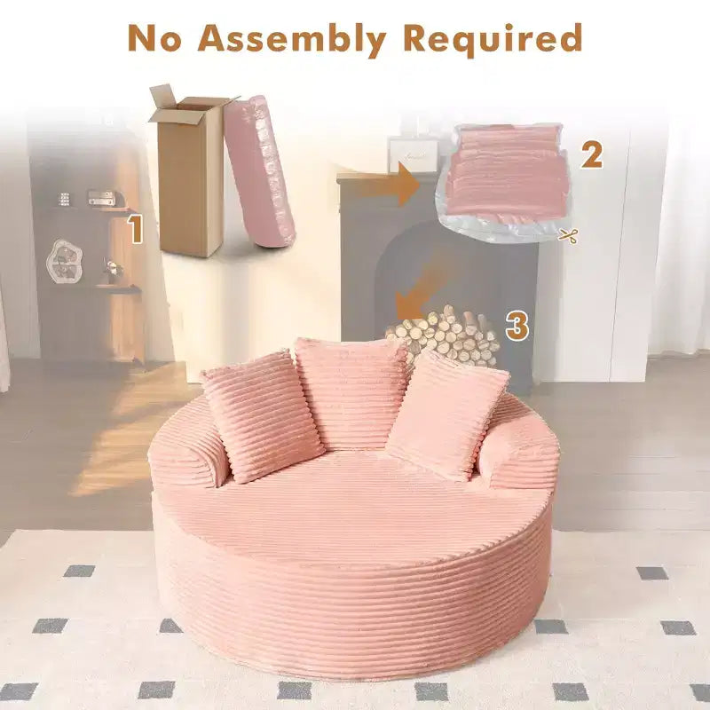 Canapé rond en peluche pour salon, tissu doux en polyester avec ressort et éponge, mobilier de salon confortable, chaise confortable circulaire de 58,26 pouces