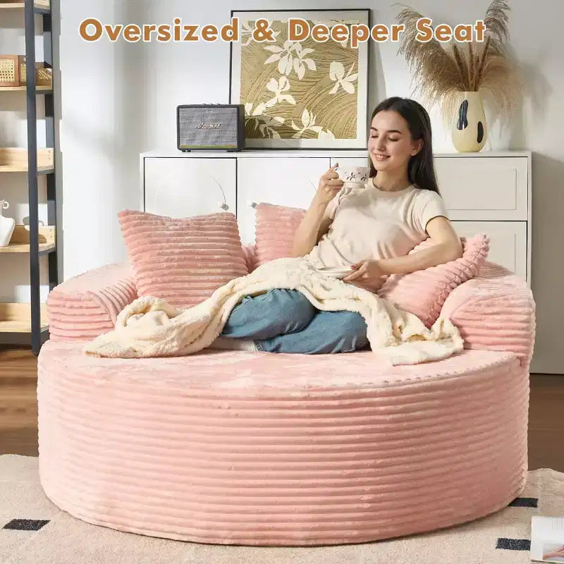 Canapé rond en peluche pour salon, tissu doux en polyester avec ressort et éponge, mobilier de salon confortable, chaise confortable circulaire de 58,26 pouces