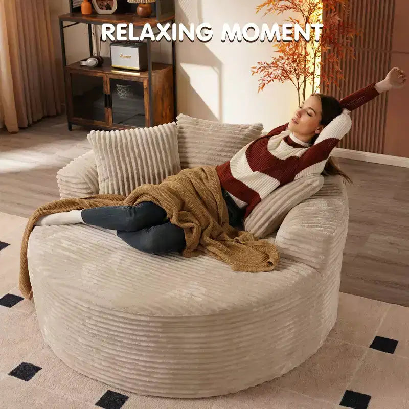 Canapé rond en peluche pour salon, tissu doux en polyester avec ressort et éponge, mobilier de salon confortable, chaise confortable circulaire de 58,26 pouces