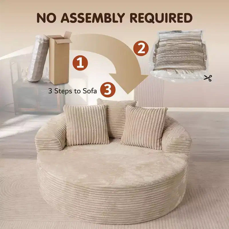 Canapé rond en peluche pour salon, tissu doux en polyester avec ressort et éponge, mobilier de salon confortable, chaise confortable circulaire de 58,26 pouces