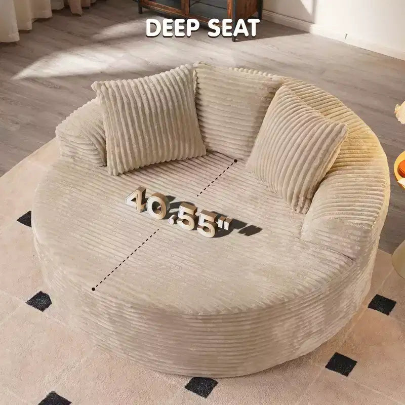 Canapé rond en peluche pour salon, tissu doux en polyester avec ressort et éponge, mobilier de salon confortable, chaise confortable circulaire de 58,26 pouces