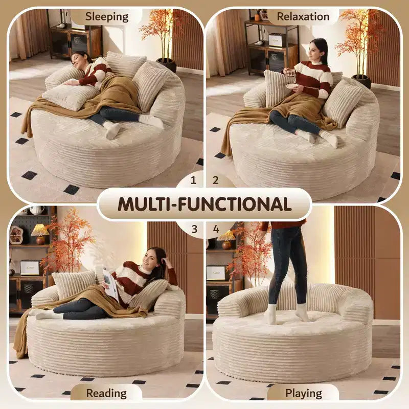 Canapé rond en peluche pour salon, tissu doux en polyester avec ressort et éponge, mobilier de salon confortable, chaise confortable circulaire de 58,26 pouces