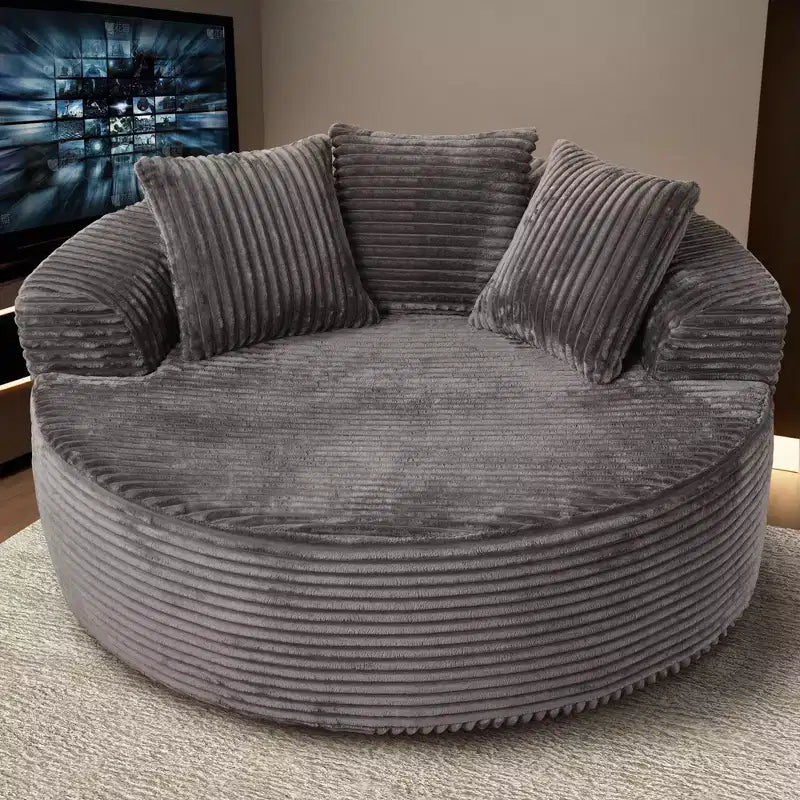 Canapé rond en peluche pour salon, tissu doux en polyester avec ressort et éponge, mobilier de salon confortable, chaise confortable circulaire de 58,26 pouces