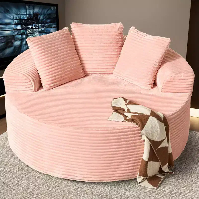 Canapé rond en peluche pour salon, tissu doux en polyester avec ressort et éponge, mobilier de salon confortable, chaise confortable circulaire de 58,26 pouces