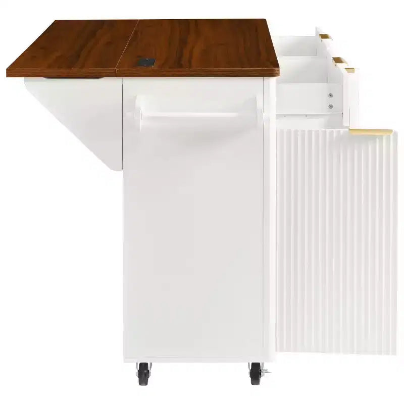 52-inch îlot de cuisine mobile de style fermette avec abattant et dessus en faux marbre, desserte de cuisine roulante avec rangement pour cuisine ou salle à manger-