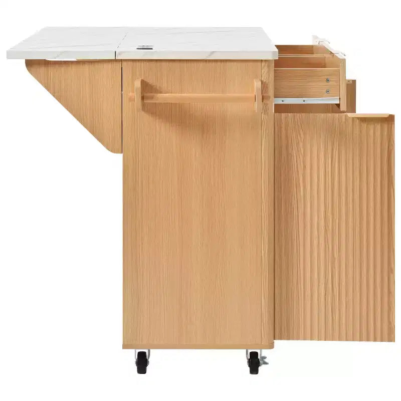 52-inch îlot de cuisine mobile de style fermette avec abattant et dessus en faux marbre, desserte de cuisine roulante avec rangement pour cuisine ou salle à manger-