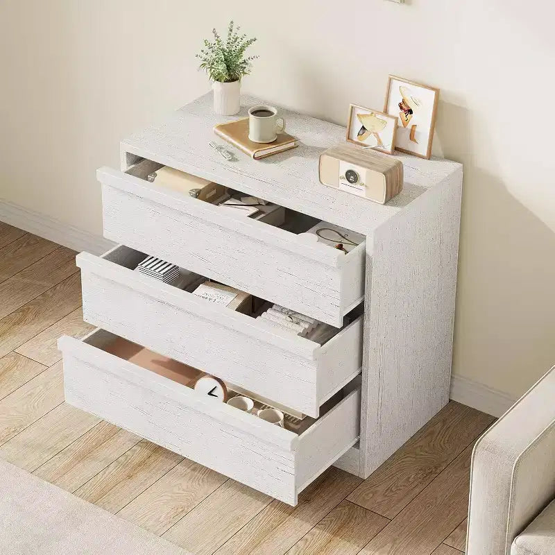 Commode haute moderne à 4 tiroirs, Meuble de rangement style Mid-Century pour Chambre, Salon et Entrée