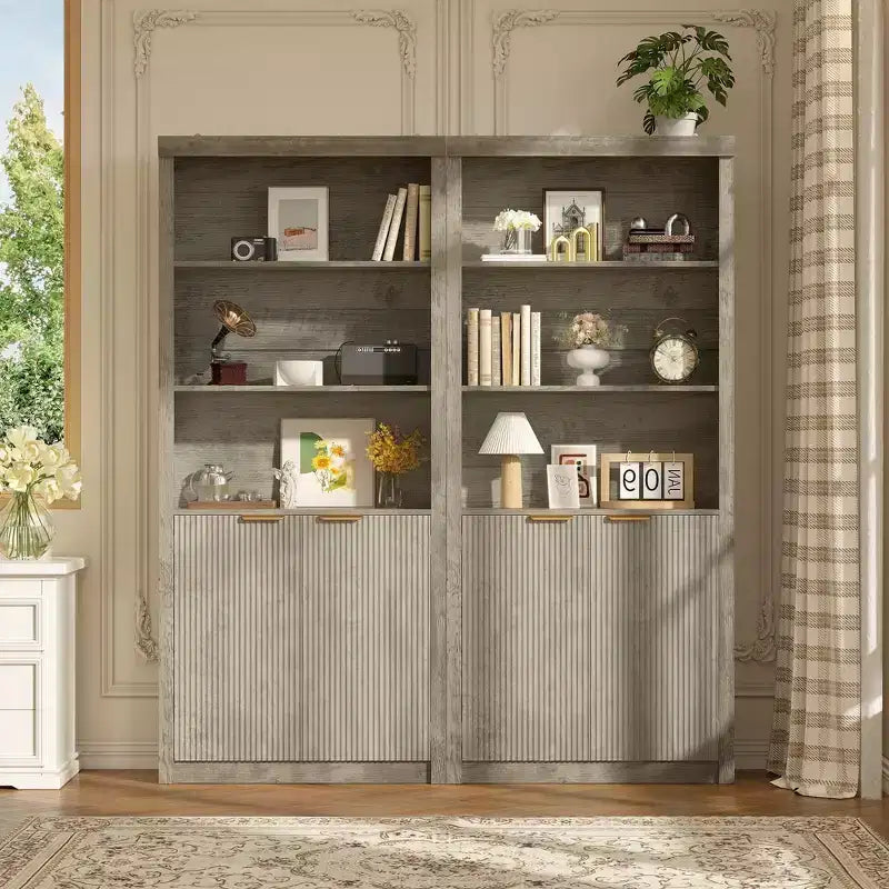 Étagère haute de 180 cm de style ferme moderne avec tiroir et portes, meuble de rangement autonome à 5 niveaux et étagère de présentation pour bureau à domicile ou salon