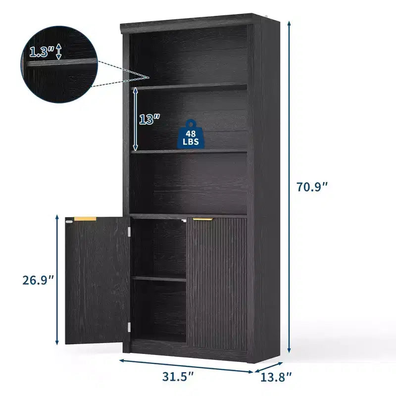 Étagère haute de 180 cm de style ferme moderne avec tiroir et portes, meuble de rangement autonome à 5 niveaux et étagère de présentation pour bureau à domicile ou salon