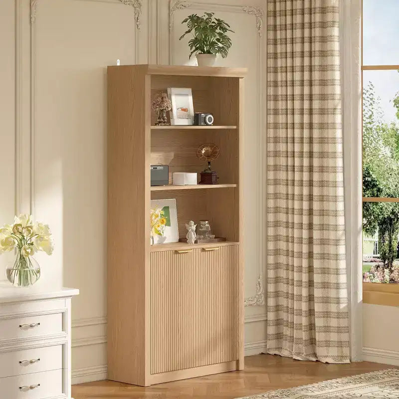 Étagère haute de 180 cm de style ferme moderne avec tiroir et portes, meuble de rangement autonome à 5 niveaux et étagère de présentation pour bureau à domicile ou salon