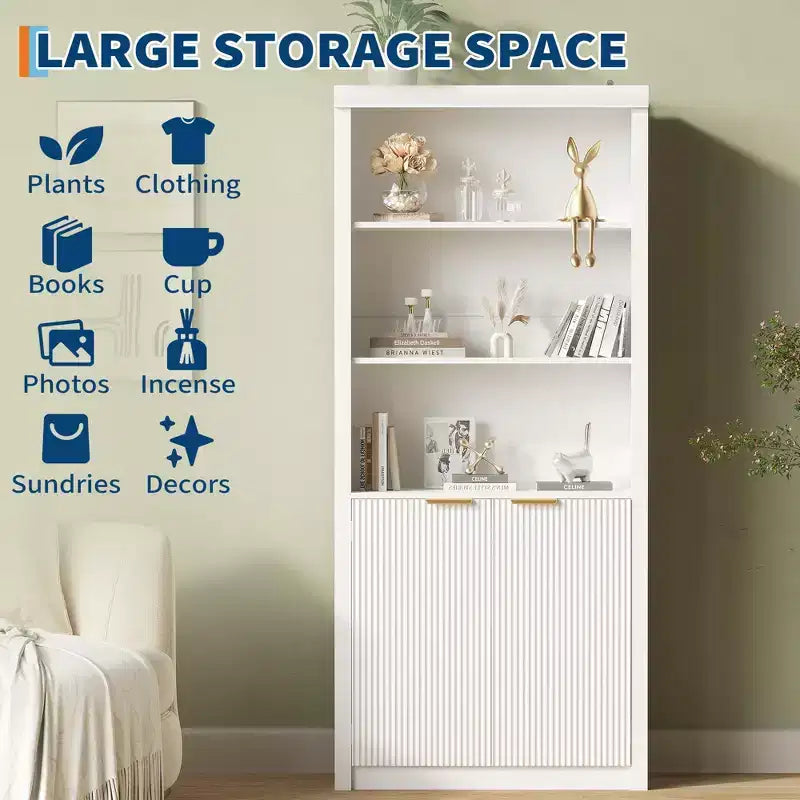 Étagère haute de 180 cm de style ferme moderne avec tiroir et portes, meuble de rangement autonome à 5 niveaux et étagère de présentation pour bureau à domicile ou salon