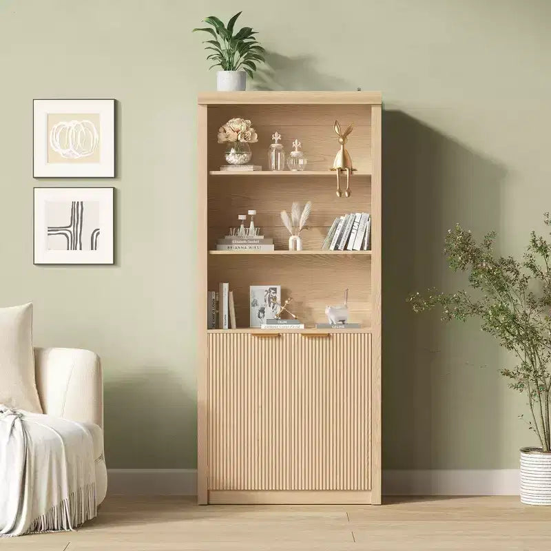 Étagère haute de 180 cm de style ferme moderne avec tiroir et portes, meuble de rangement autonome à 5 niveaux et étagère de présentation pour bureau à domicile ou salon