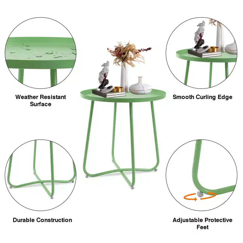 Table d'appoint ronde en métal pour l'extérieur, avec cadre en X antirouille et plateau antidérapant