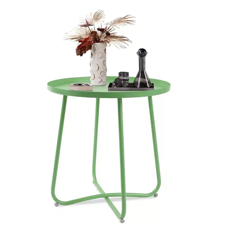 Table d'appoint ronde en métal pour l'extérieur, avec cadre en X antirouille et plateau antidérapant