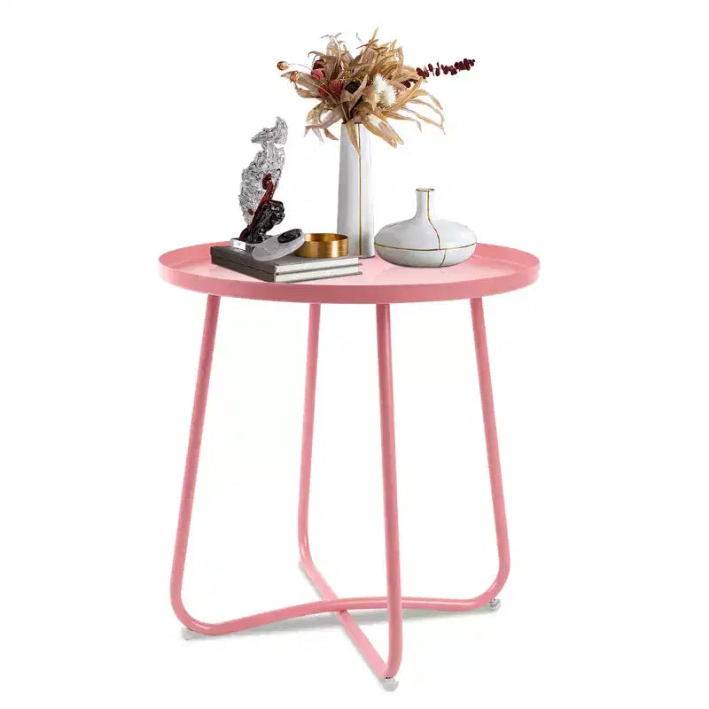 Table d'appoint ronde en métal pour l'extérieur, avec cadre en X antirouille et plateau antidérapant
