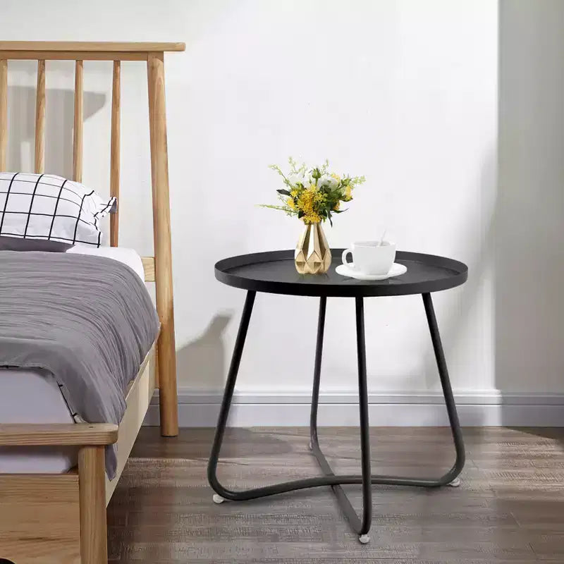 Table d'appoint ronde en métal pour l'extérieur, avec cadre en X antirouille et plateau antidérapant