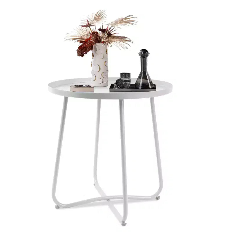 Table d'appoint ronde en métal pour l'extérieur, avec cadre en X antirouille et plateau antidérapant