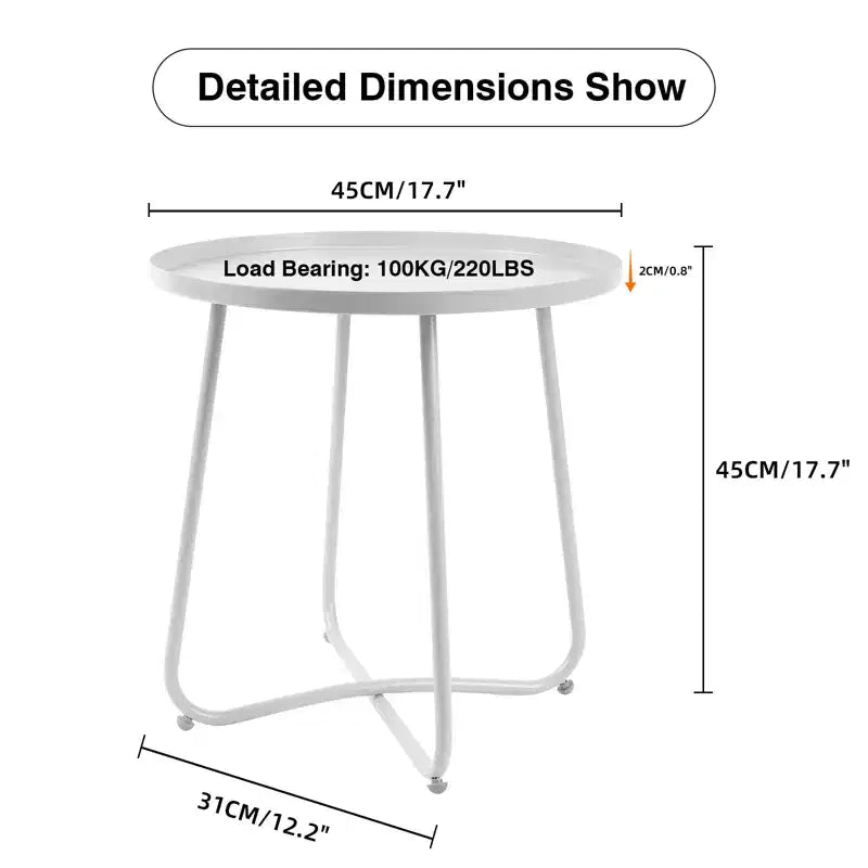 Table d'appoint ronde en métal pour l'extérieur, avec cadre en X antirouille et plateau antidérapant