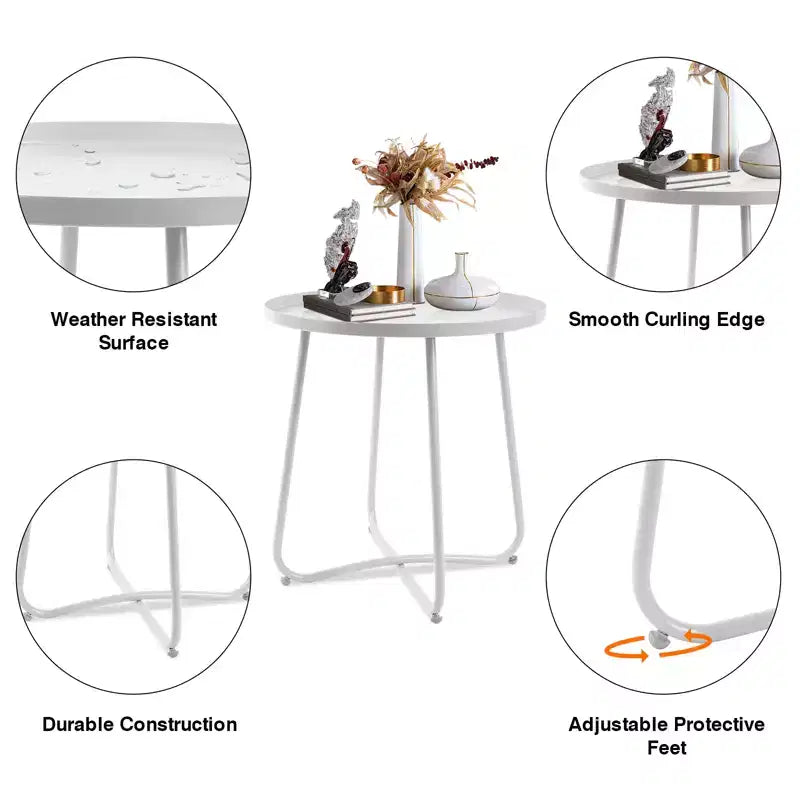 Table d'appoint ronde en métal pour l'extérieur, avec cadre en X antirouille et plateau antidérapant