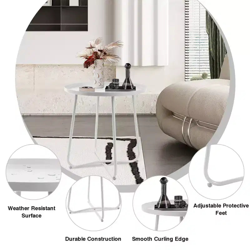 Table d'appoint ronde en métal pour l'extérieur, avec cadre en X antirouille et plateau antidérapant
