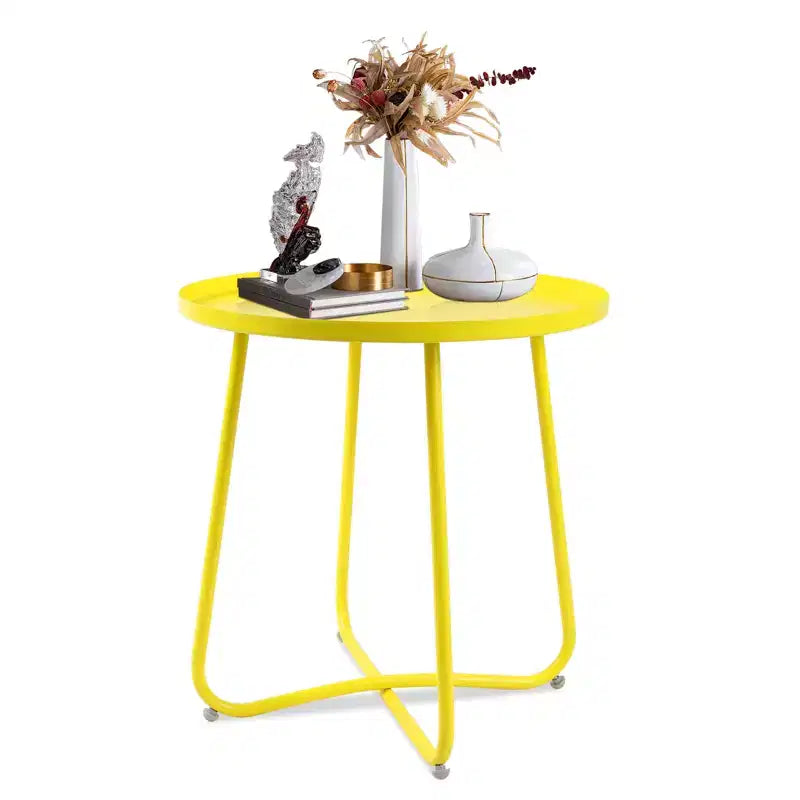 Table d'appoint ronde en métal pour l'extérieur, avec cadre en X antirouille et plateau antidérapant