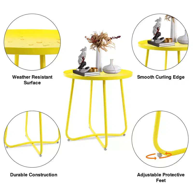 Table d'appoint ronde en métal pour l'extérieur, avec cadre en X antirouille et plateau antidérapant