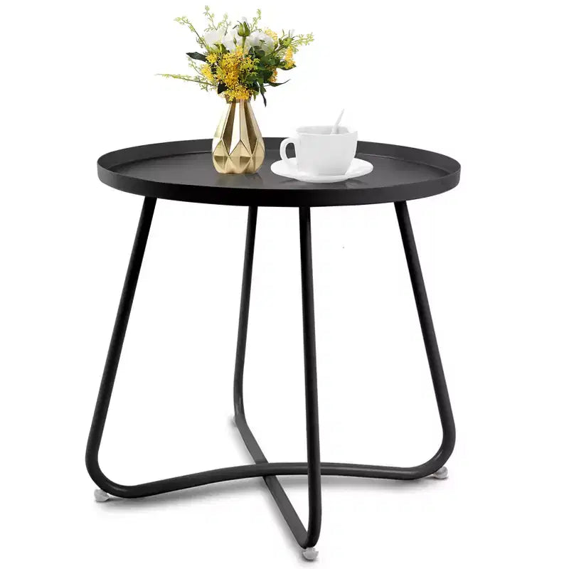 Table d'appoint ronde en métal pour l'extérieur, avec cadre en X antirouille et plateau antidérapant
