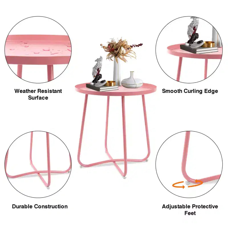 Table d'appoint ronde en métal pour l'extérieur, avec cadre en X antirouille et plateau antidérapant