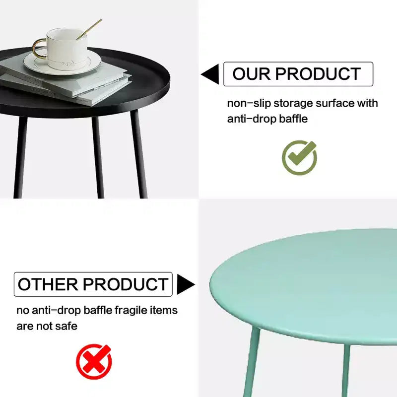 Table d'appoint ronde en métal pour l'extérieur, avec cadre en X antirouille et plateau antidérapant