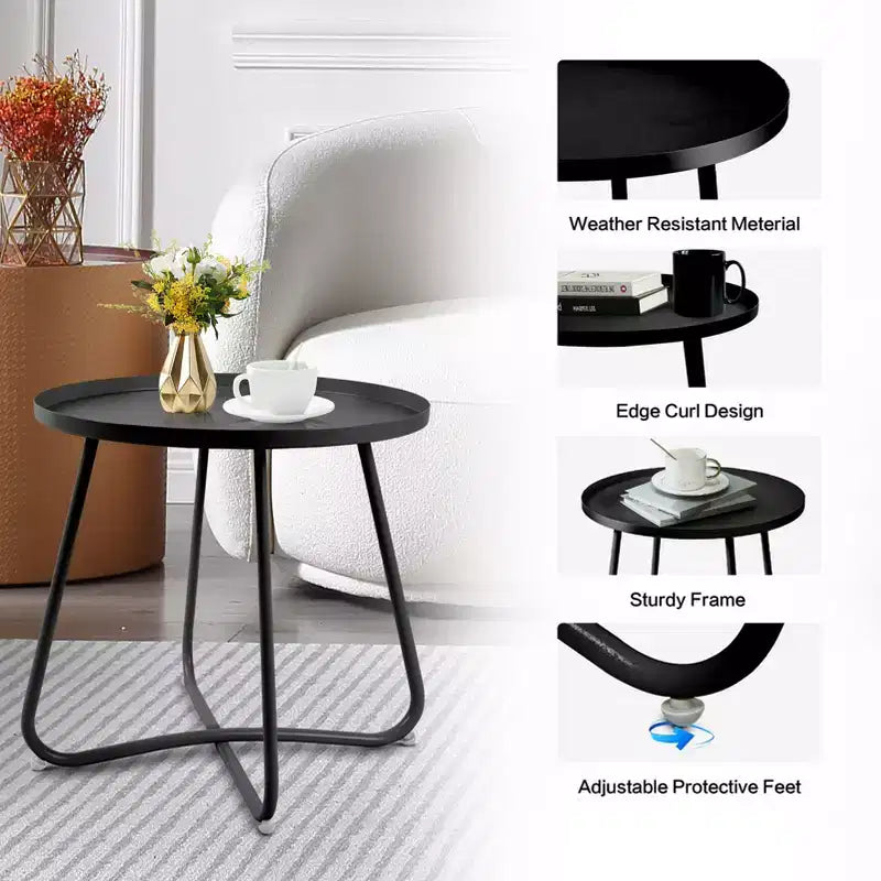 Table d'appoint ronde en métal pour l'extérieur, avec cadre en X antirouille et plateau antidérapant