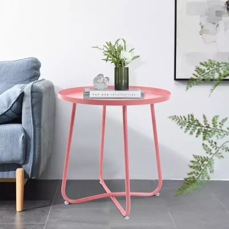 Table d'appoint ronde en métal pour l'extérieur, avec cadre en X antirouille et plateau antidérapant