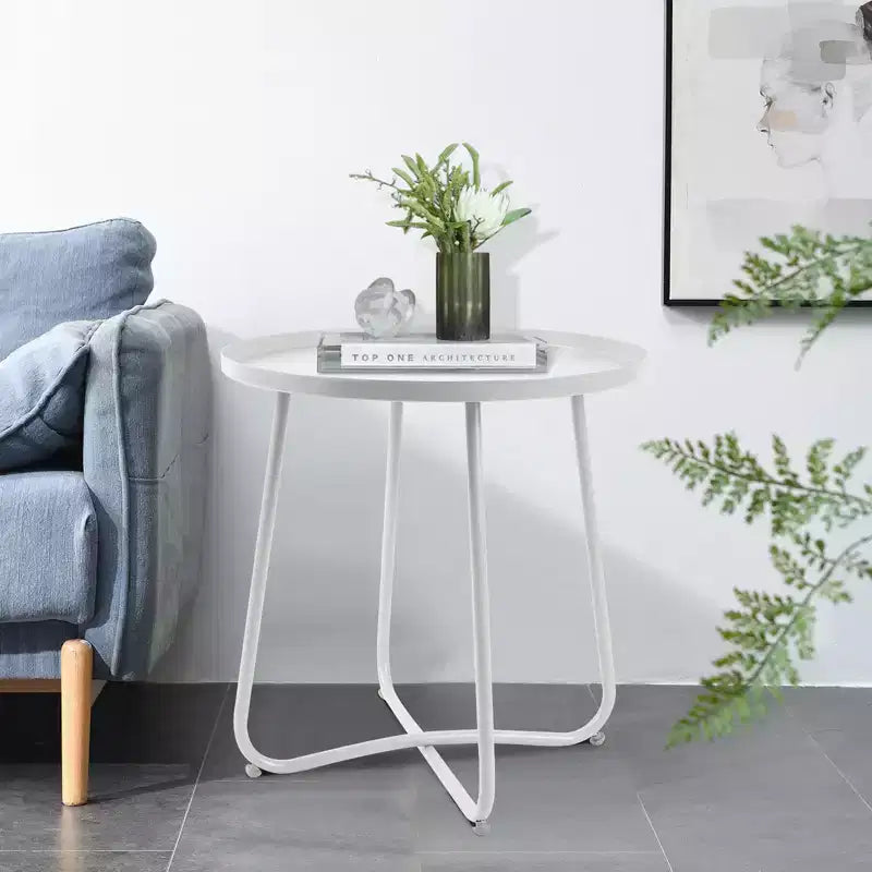 Table d'appoint ronde en métal pour l'extérieur, avec cadre en X antirouille et plateau antidérapant