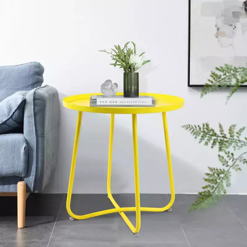 Table d'appoint ronde en métal pour l'extérieur, avec cadre en X antirouille et plateau antidérapant