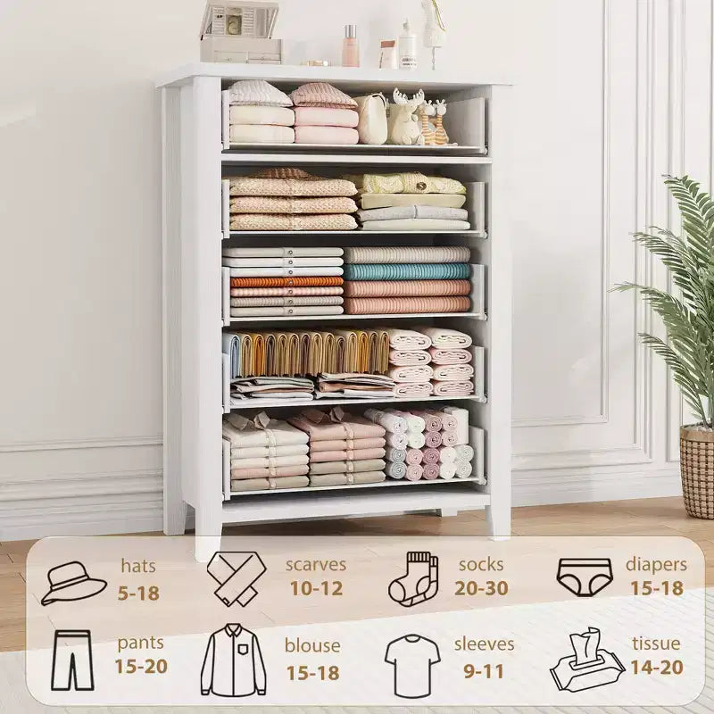 Commode à 5 tiroirs pour chambre à coucher, 114 cm de haut, 5 tiroirs avec design en V, table de nuit moderne en bois pour salon, entrée, chambre d'enfant